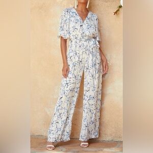 Lulu's Blue and White Floral Jumpsuit